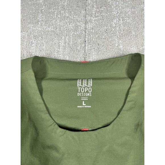 Topo Designs Global Pullover dress olive green stretch shift travel long tunic L - Picture 2 of 7
